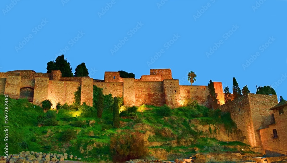external view of the Alcazaba in the city of Malaga in Spain. It is one of the most important Islamic works preserved in Spain and the most visited tourist destination