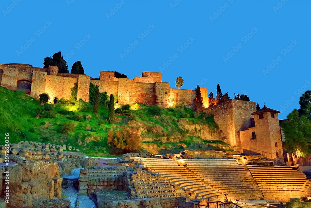 external view of the Alcazaba in the city of Malaga in Spain. It is one of the most important Islamic works preserved in Spain and the most visited tourist destination
