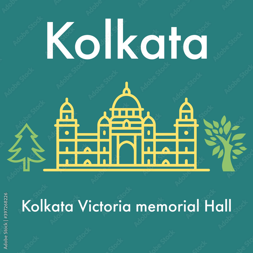 illustration of kolkata city, Kolkata city icon, Victoria memorial illustration photo. 
