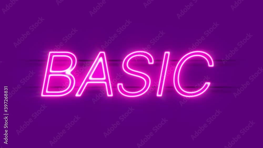Basic neon sign appear on violet background. Loop animation of retro neon sign. Basic neon sign appear on violet background. Loop animation of retro neon sign.
