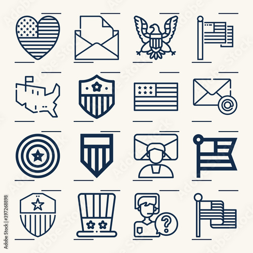Simple set of north america related lineal icons.