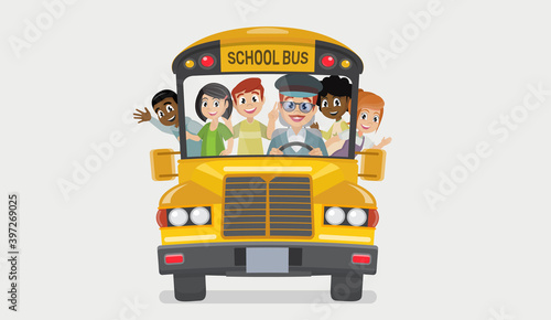 School bus and Happy Children., vector eps10