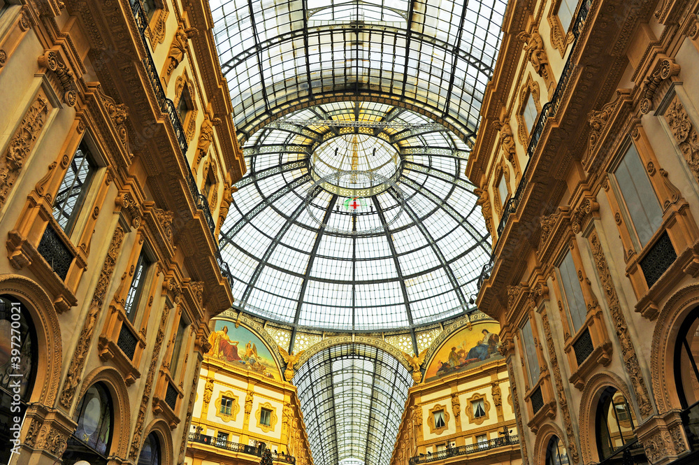Milan, Lombardy, Italy: Gallery - Galleria Vittorio Emanuele II. Built between 1865 and 1877, it is an active shopping center for major fashion brands.