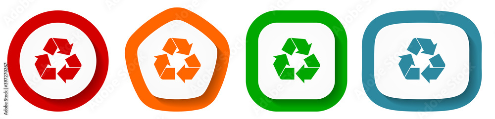 Recycle vector icon set, flat design vector illustration in 4 colors options for webdesign and mobile applications Recycle vector icon set, flat design vector illustration in 4 colors options for webdesign and mobile applications