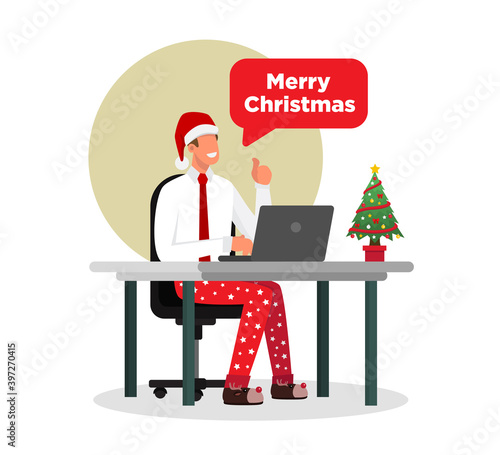 Business man working from home happy in christmas time