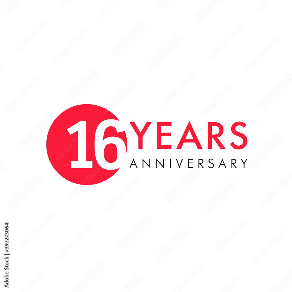 16 th anniversary numbers. 16 years old creative congrats. Cute congratulation concept. Isolated abstract graphic design template. Red digits. Up to 16%, -16% percent off discount. Decorative sign. 16 th anniversary numbers. 16 years old creative congrats. Cute congratulation concept. Isolated abstract graphic design template. Red digits. Up to 16%, -16% percent off discount. Decorative sign.
