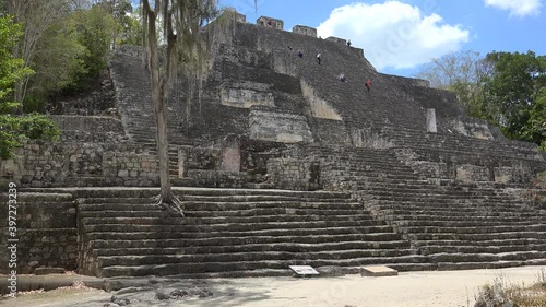 Tourists on the Pyramid (Structure II) at the Calakmul Mayan Ruins. 