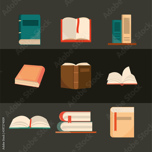 book, collection textbook literature education icons