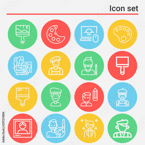 16 pack of painters  lineal web icons set