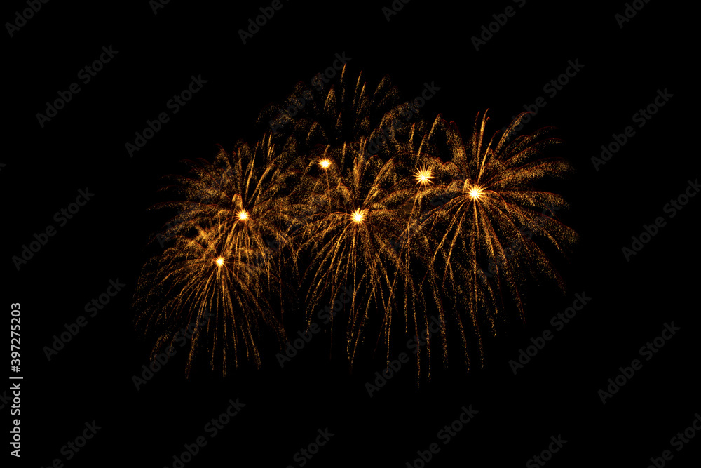 Colorful Fireworks Celebration, New Year Celebration Fireworks And The Black Sky Background.