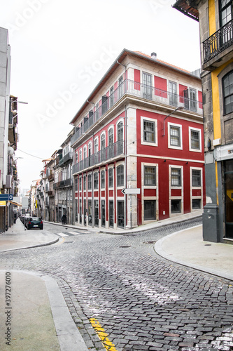 Colorful old buildings and narrow streets in Porto, Portugal