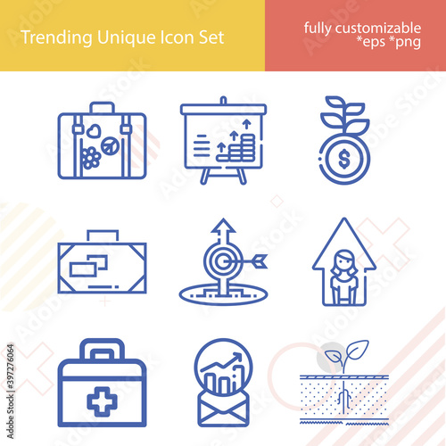 Simple set of beginning related lineal icons.