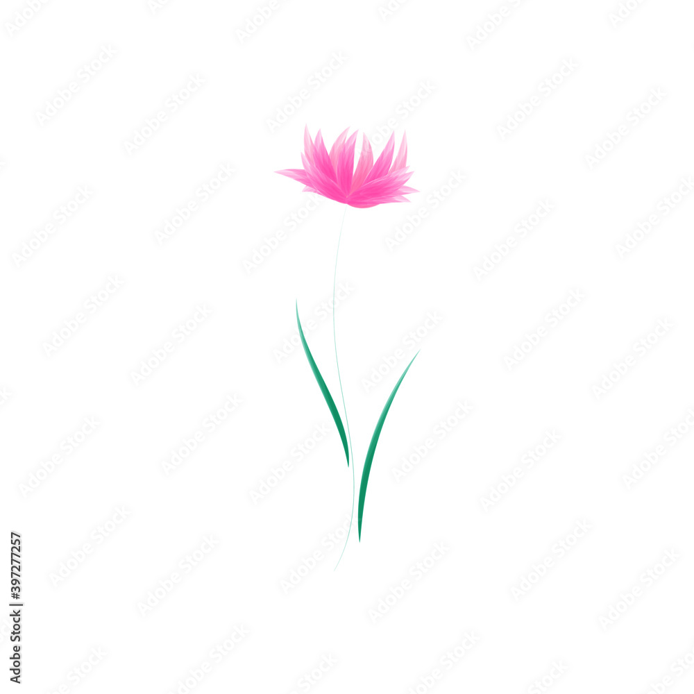 Pink flower flat isolated on white. Vector.