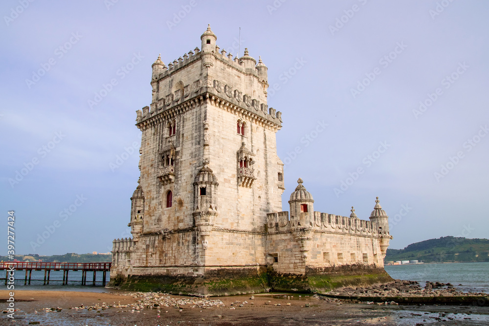 Torre de Belem, old tower in Lisbon, historical architecture in Portugal 