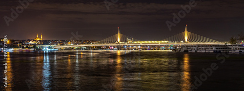 Istanbul  Turkey - September 2020  night panorama with a view of Hali   Metro Bridge in Istanbul city