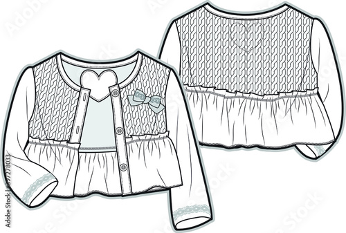 BABY GIRL DRESS design vector illustration.Kid's Fashion Flat Sketch.