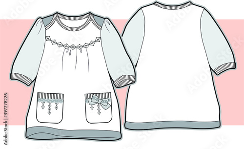 BABY GIRL DRESS design vector illustration.Kid's Fashion Flat Sketch.