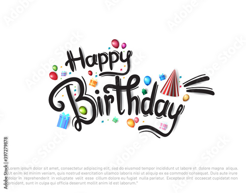 Canvas Print happy birthday typography black color vector design with birthday party element
