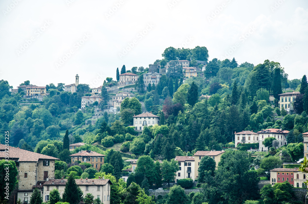 Houses on the hill. Bergamo, Italy. Beautiful view.