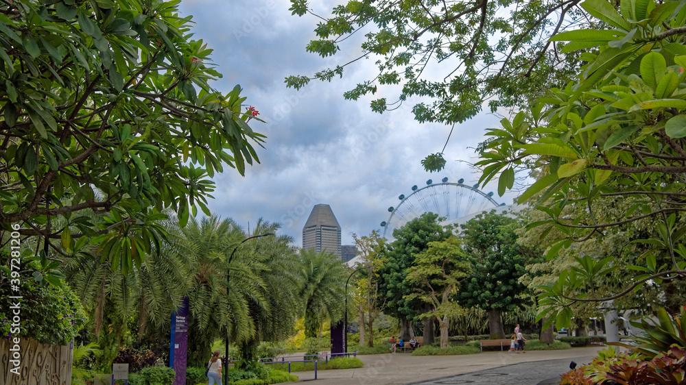   Gardens by the Bay. Visitors walk in the park