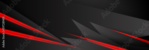 Futuristic perforated technology abstract background with red neon glowing lines. Vector banner design