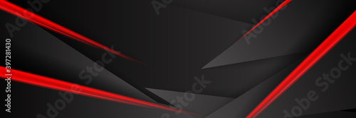 Futuristic perforated technology abstract background with red neon glowing lines. Vector banner design