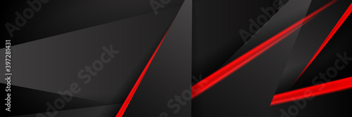 Black and red light abstract business background for wide banner with metallic red shiny color black frame layout modern tech design vector template background