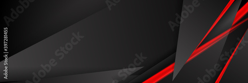 Black and red light abstract business background for wide banner with metallic red shiny color black frame layout modern tech design vector template background