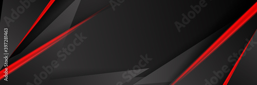Black and red light abstract business background for wide banner with metallic red shiny color black frame layout modern tech design vector template background