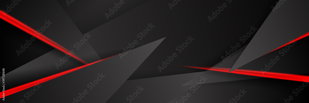 Black and red light abstract business background for wide banner