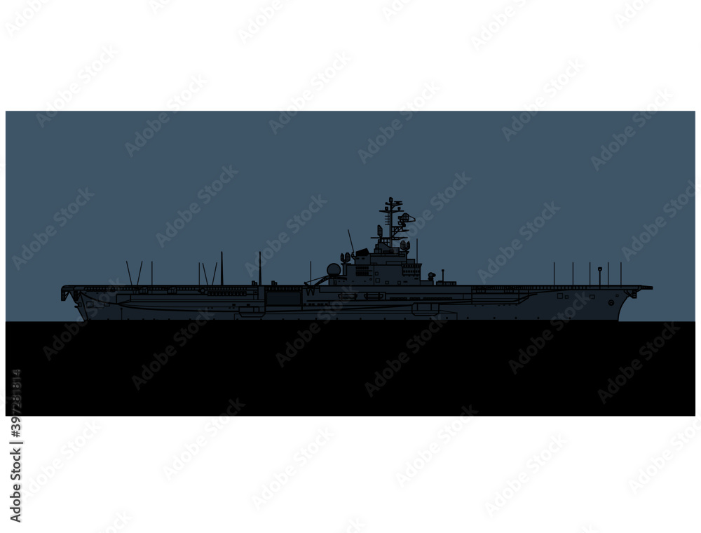 French Navy Clemenceau-class aircraft carrier. Vector image for illustrations and infographics.