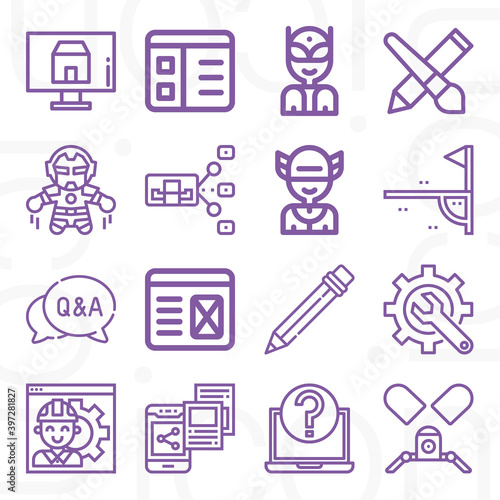 16 pack of subject  lineal web icons set