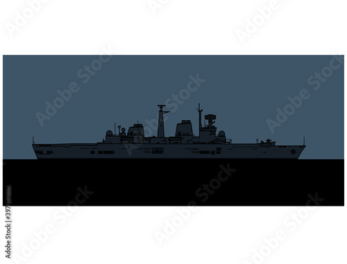 Royal Navy Invincible-class aircraft carrier. Vector image for illustrations and infographics.