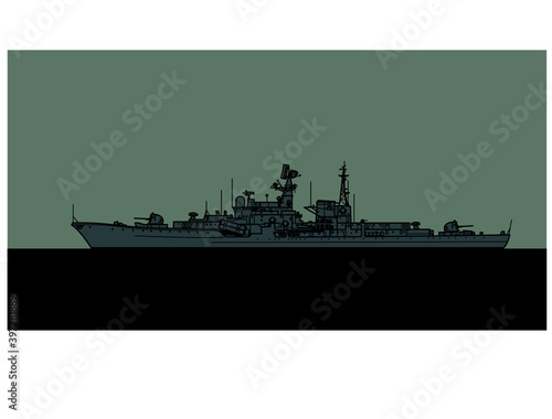 Project 956 Sovremenny class. Soviet guided missile destroyer. Vector image for illustrations and infographics.