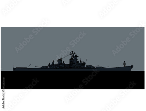 US Navy Iowa-class Battleship. Vector image for illustrations and infographics.