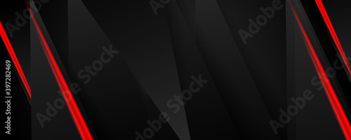 Black red game background with 3d triangle abstract light