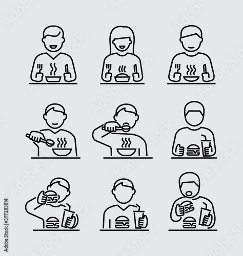 People Eating Vector Line Icons
