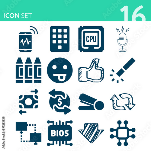 Simple set of 16 icons related to articulation