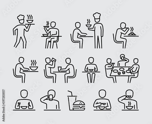 People Eating Vector Line Icons