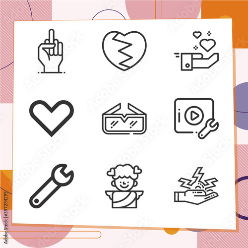 Simple set of 9 icons related to area