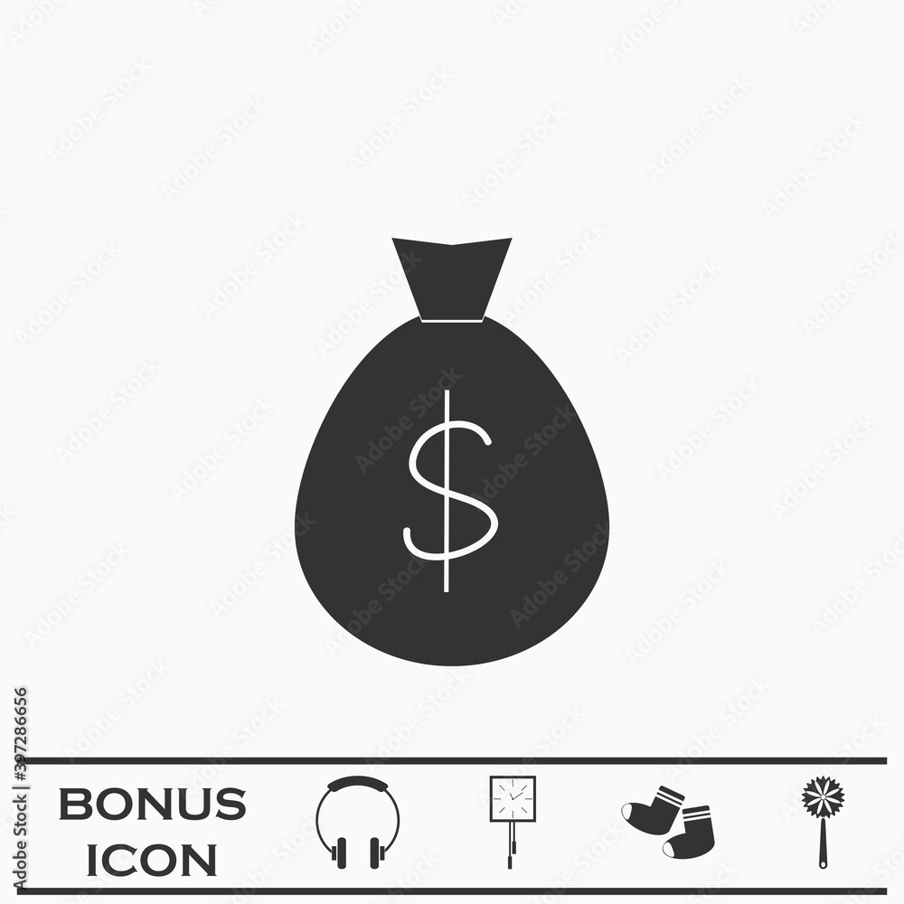 Money bag icon flat. Money bag icon flat.
