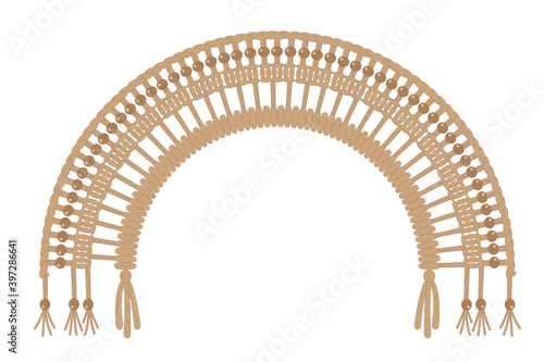 macrame rainbow concept made of rope. For a poster in boho style. Beige rainbow on white background