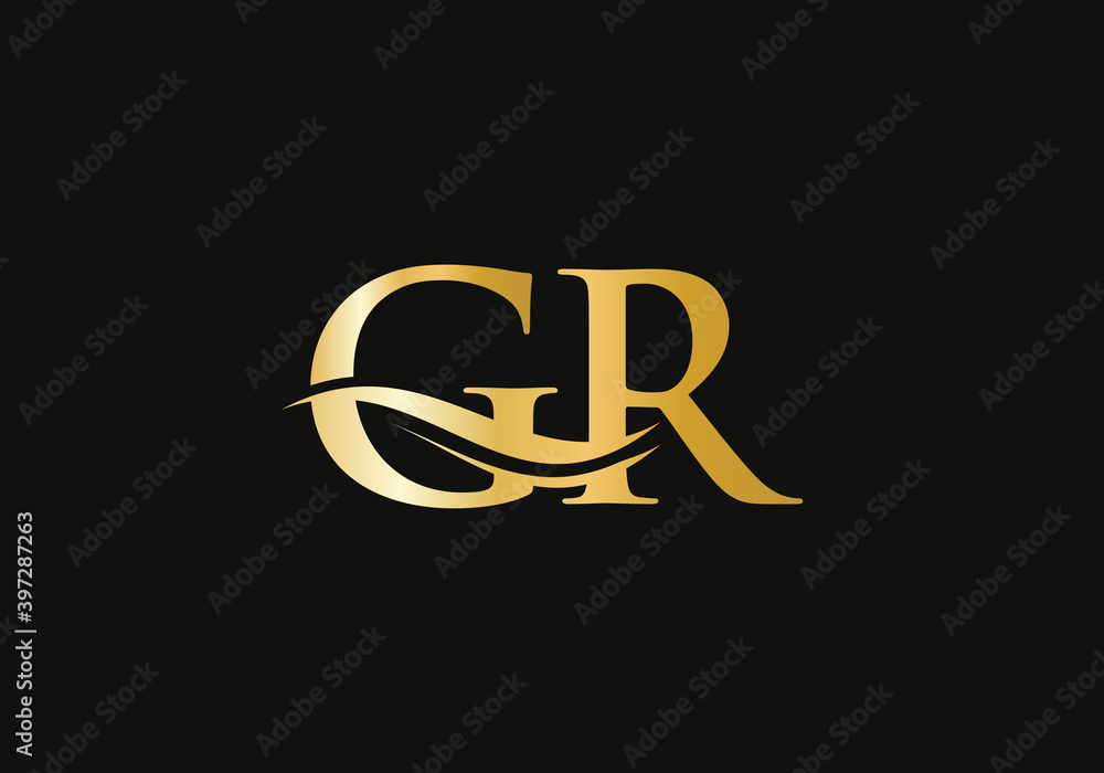 Minimalist Letter GR Logo Design with water wave concept. GR letter logo design - obrazy, fototapety, plakaty 