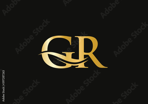 Minimalist Letter GR Logo Design with water wave concept. GR letter logo design photo