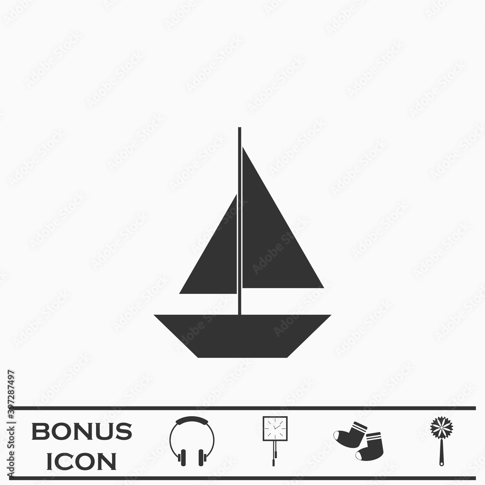 Sail boat icon flat.