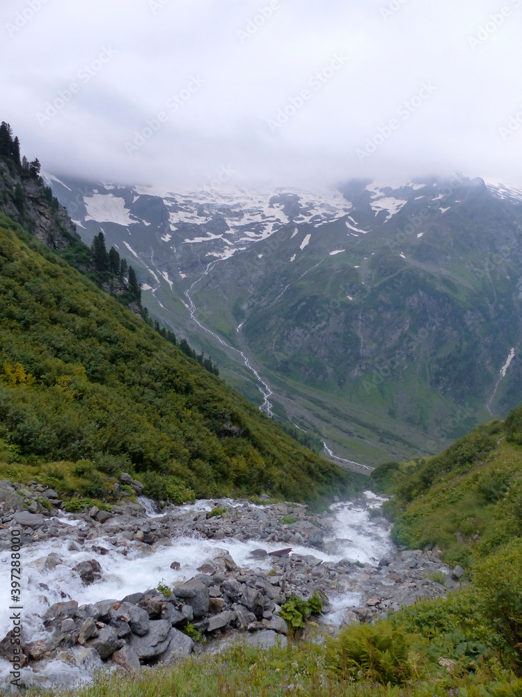 Flooding on the hiking trail, Berlin high path, Zillertal Alps in Tyrol, Austria Flooding on the hiking trail, Berlin high path, Zillertal Alps in Tyrol, Austria