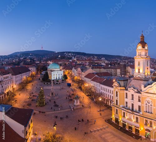 Aerial view of beautiful Pecs at christmas time