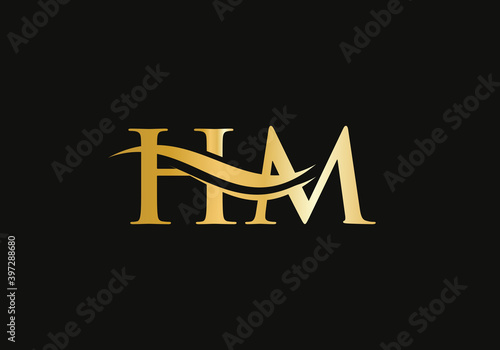 Swoosh Letter HM Logo Design for business and company identity. Creative HM letter with luxury concept.
