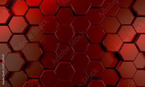 Abstract luxury background with red hexagons.Background with hexagons at different levels. 3d rendering.