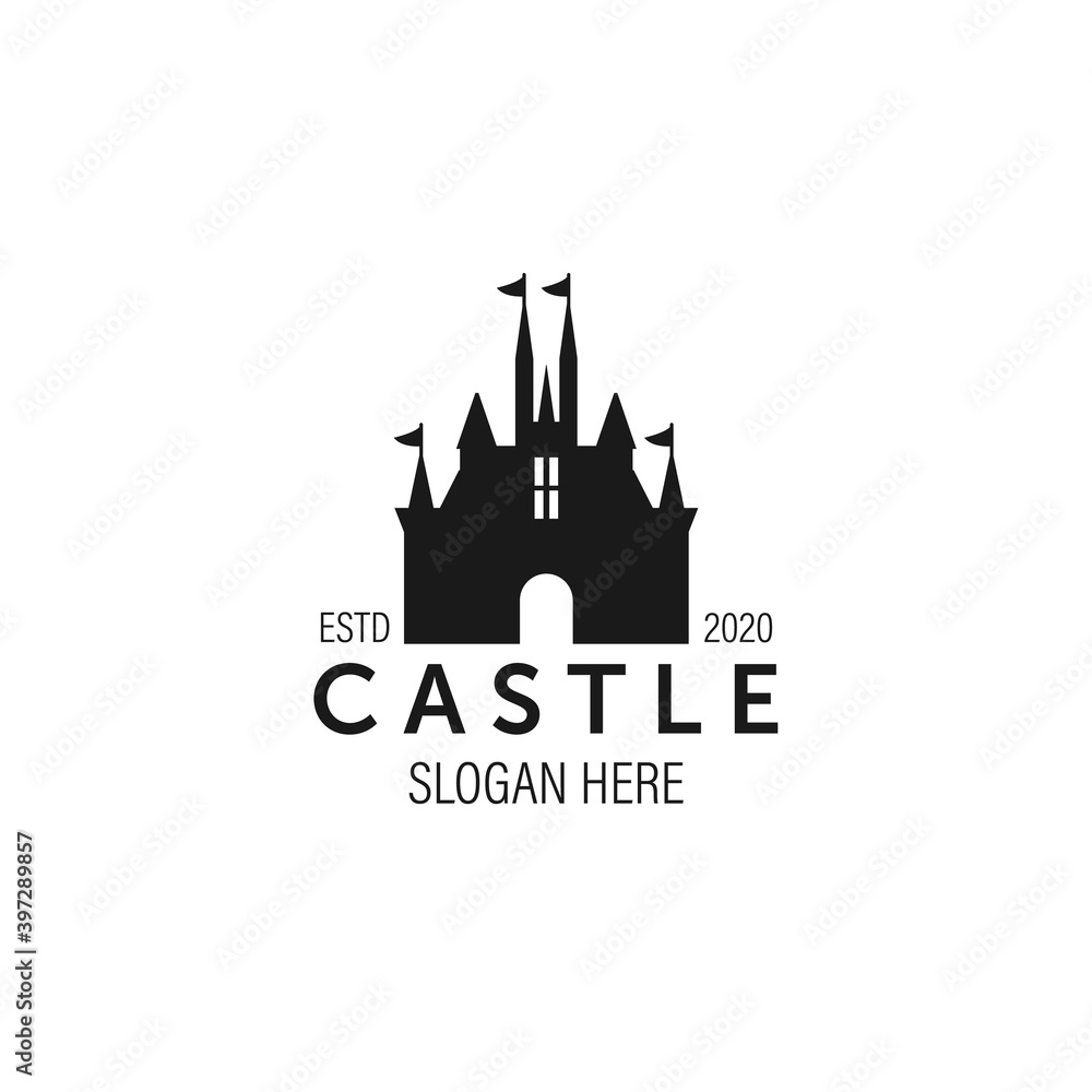 Obraz premium castle silhouette logo illustration vector template design